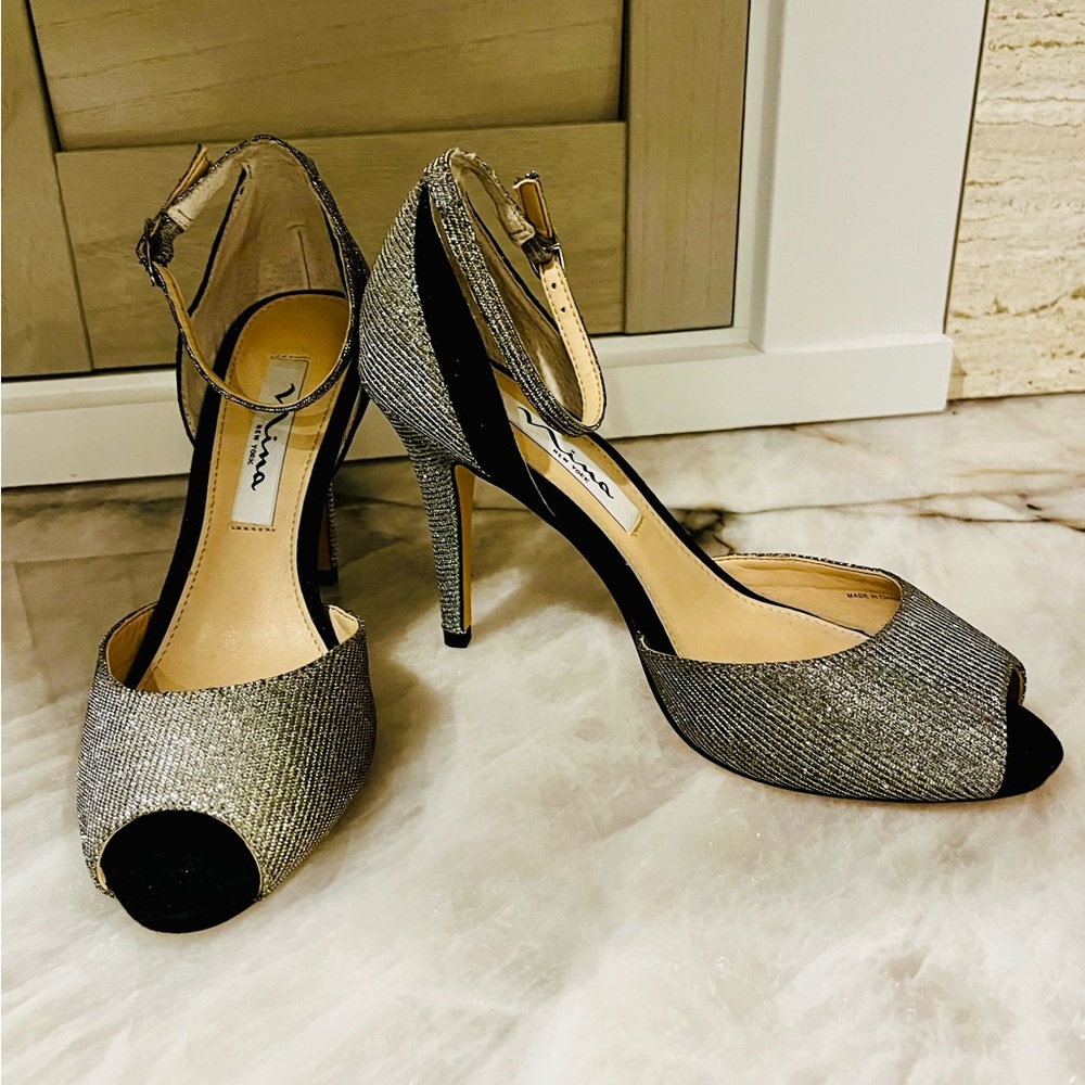 Nina Silver Peep-Toe Heels - Picture 2 of 4